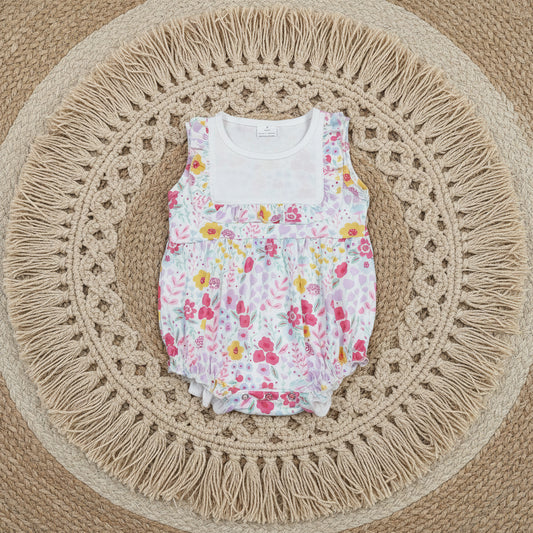 SR4021 sleeveless floral bubble romper baby girl clothes