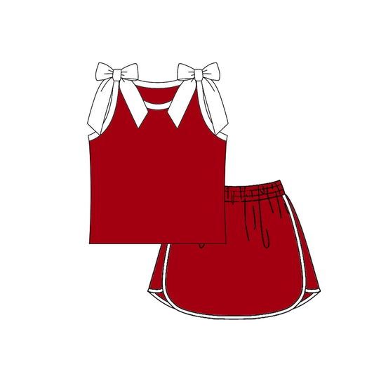 Custom order MOQ 5 Baby Girls Red White Bow Skort Clothes Sets