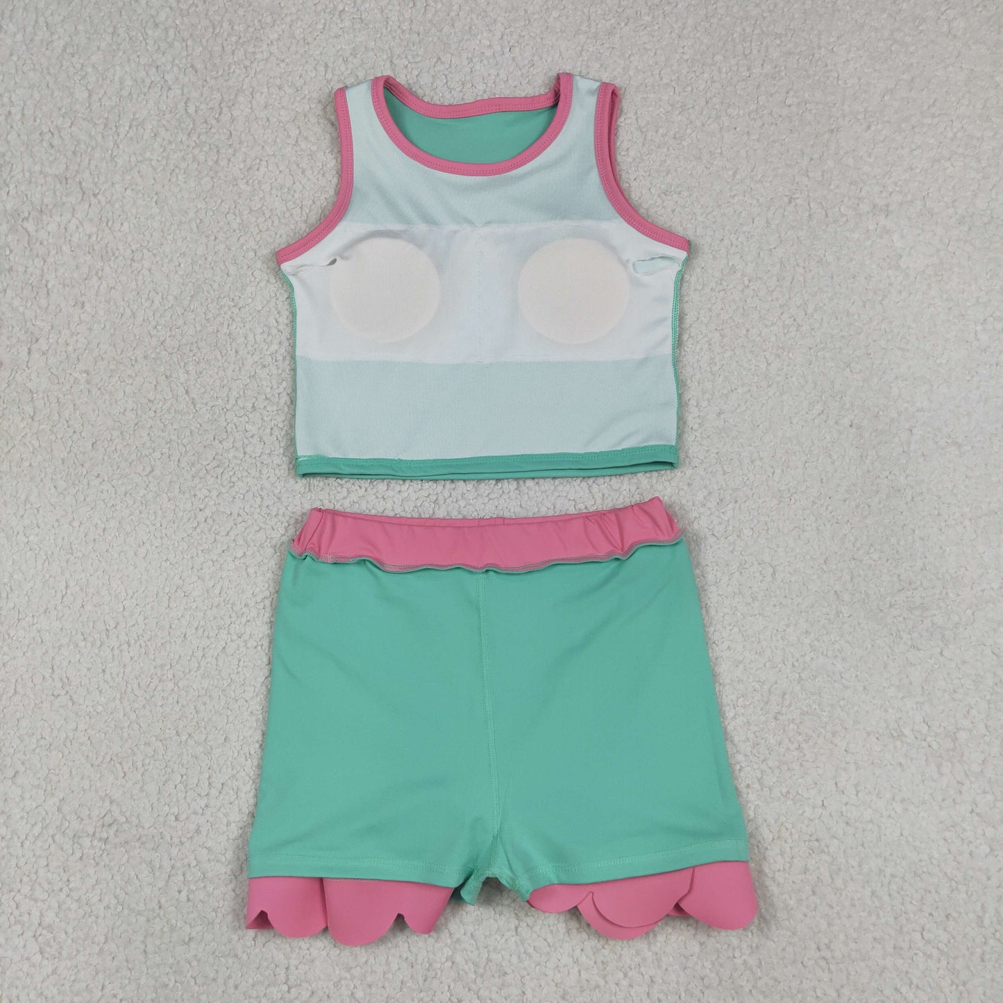 solid green pink scallop athletic skort outfit girls clothes
