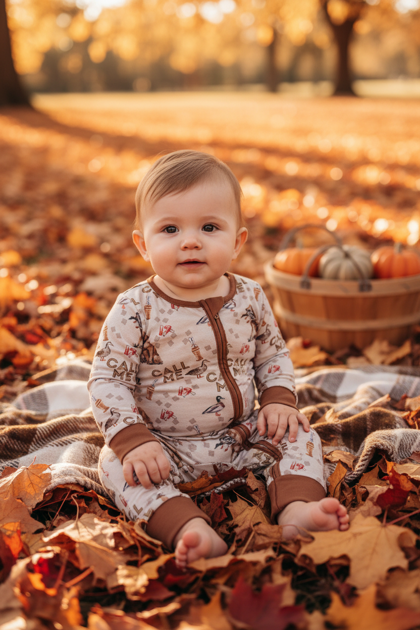 LR1991 Bamboo Duck Puppy Brown Zip-Up Long Sleeve Bodysuit
