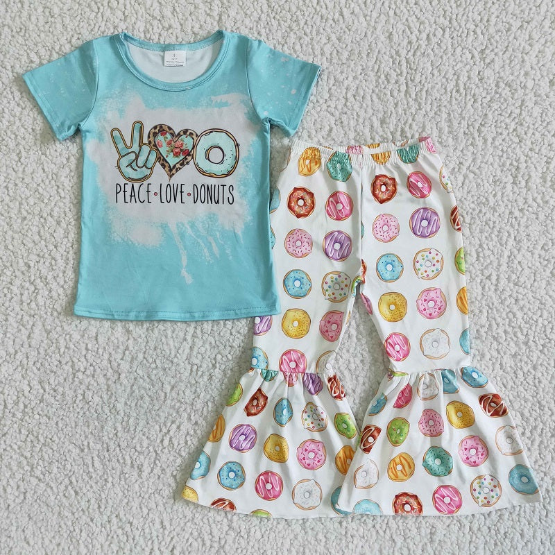 A14-4 donuts blue short sleeve donut wide leg pants suit