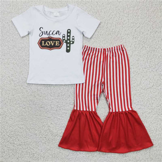 A2-1 love cactus short-sleeved red striped pants suit