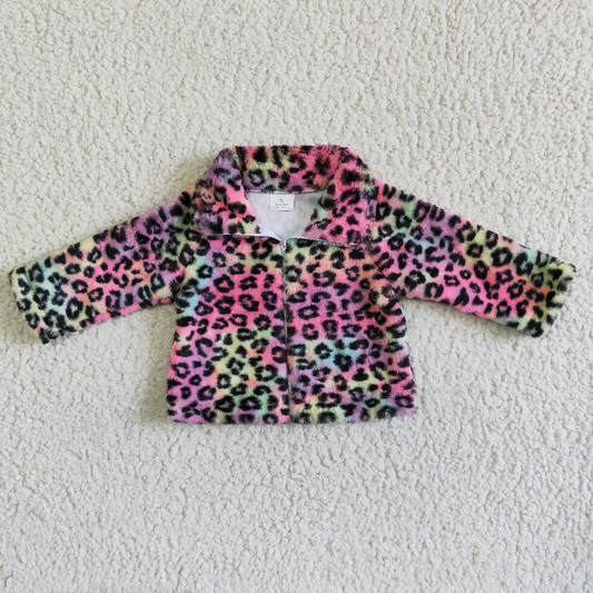 A23-26 Colorful Leopard Print Zip Long Sleeve Jacket