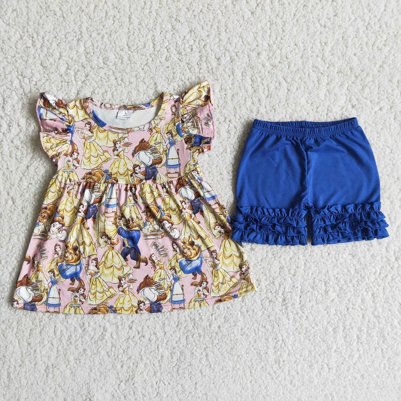 A3-15-1 cartoon princess shorts set