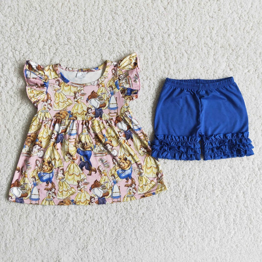 A3-15-1 cartoon princess shorts set