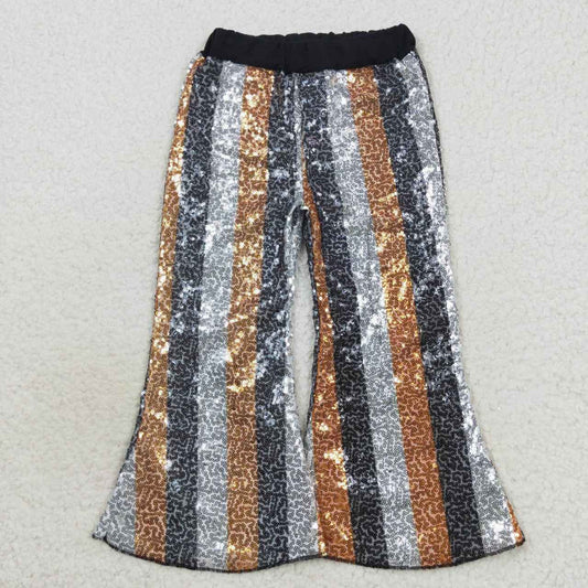 P0278 Black and White Gold Stripe Sequined Trousers