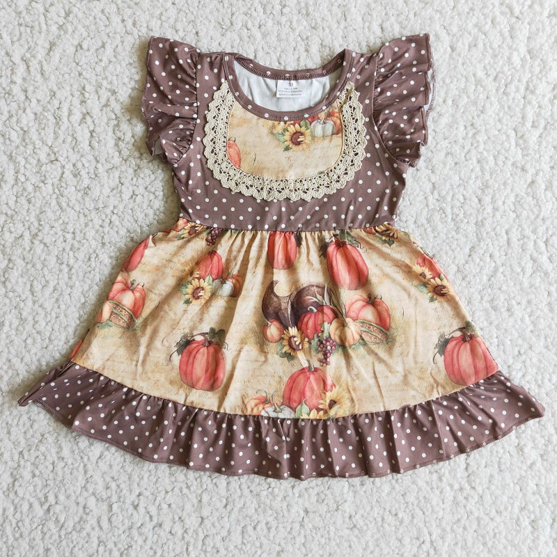 A4-24 Pumpkin and sunflower polka dots skirt