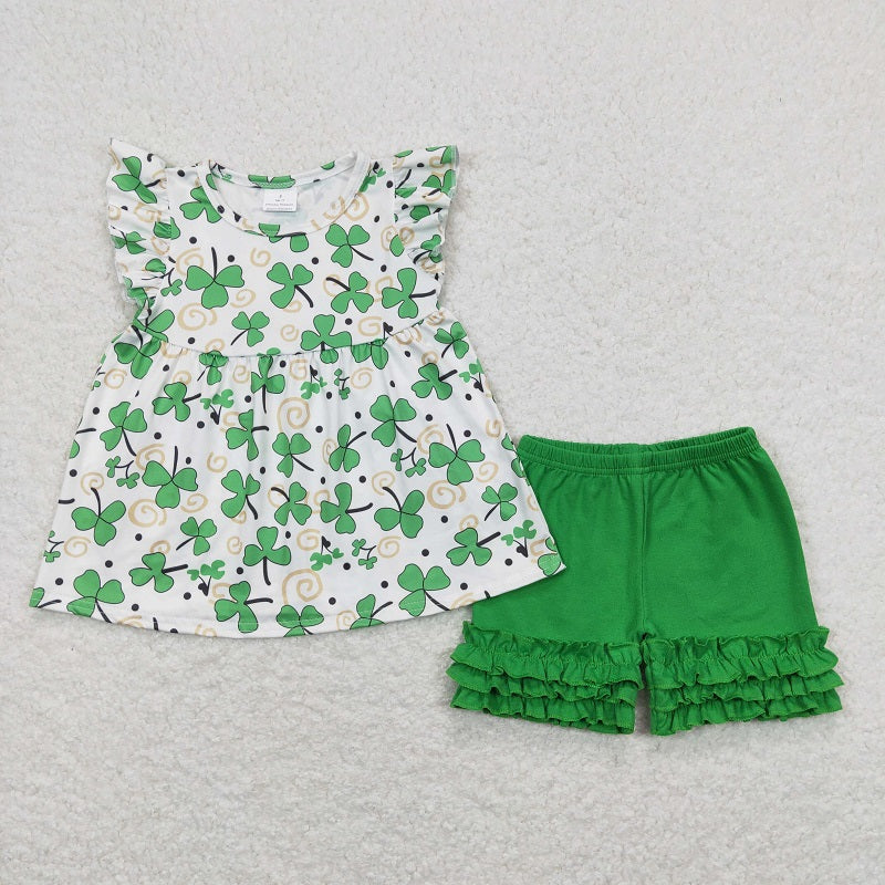 A5-21 Clover Fly Sleeve Green Shorts Set