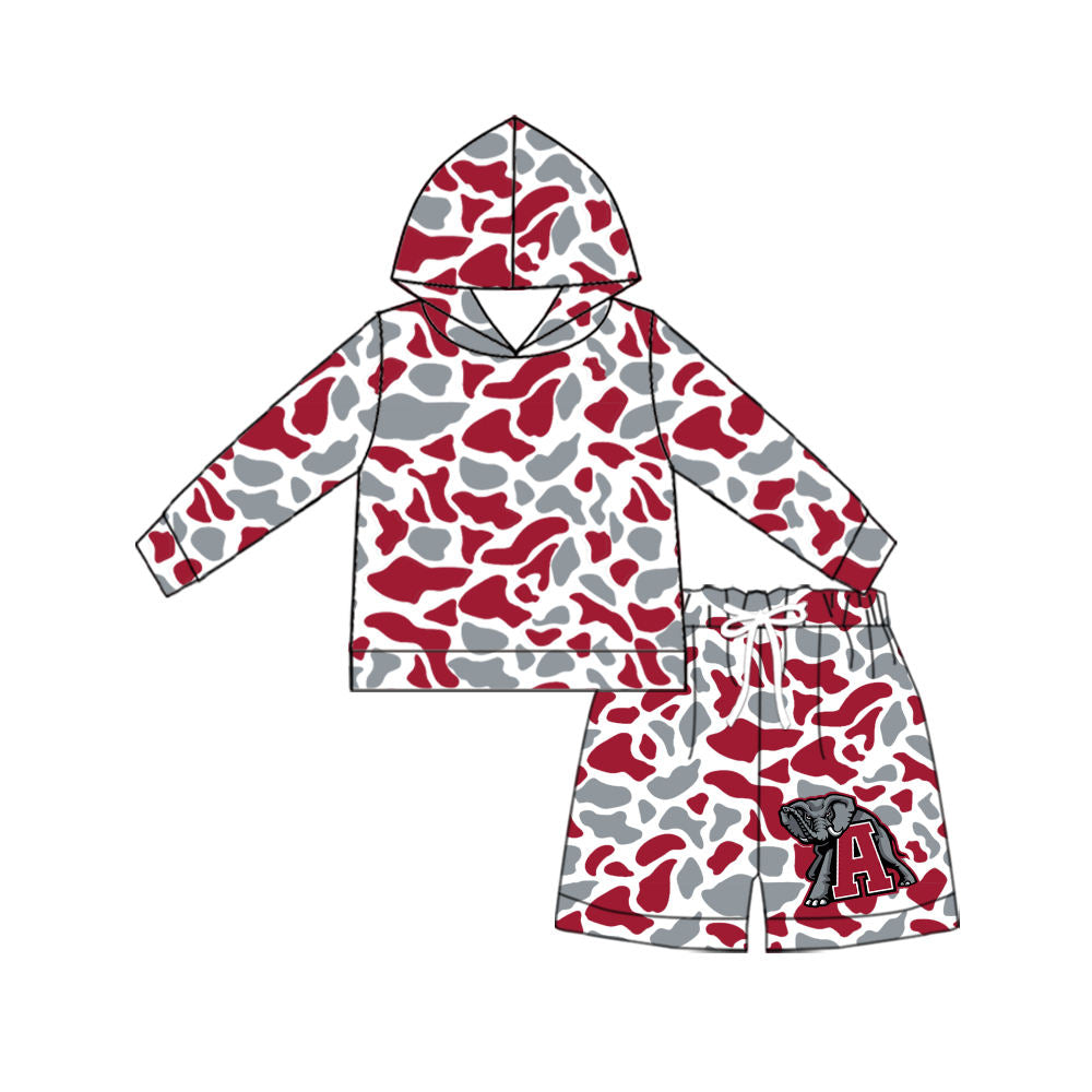 MOQ 5 one items TAT 6-8weeks 95%cotton 5%spandex custom football team camo hoodie shorts set