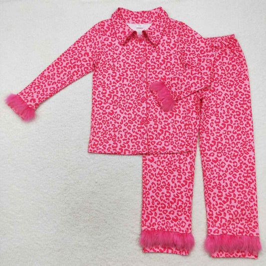 GLP1261 Adult women's plush leopard print pink long-sleeved trousers pajama set