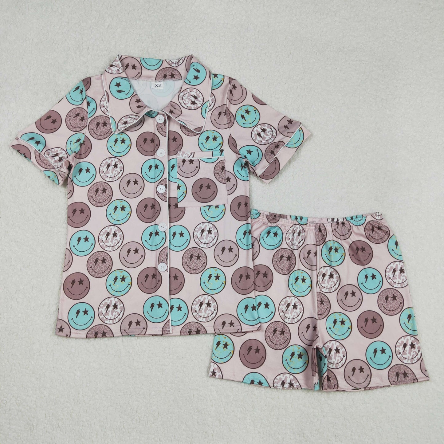 D 3.1 Match Mommy and me Family Baby Girls Women Blue Smile Buttons Shirts Shorts Pajamas
