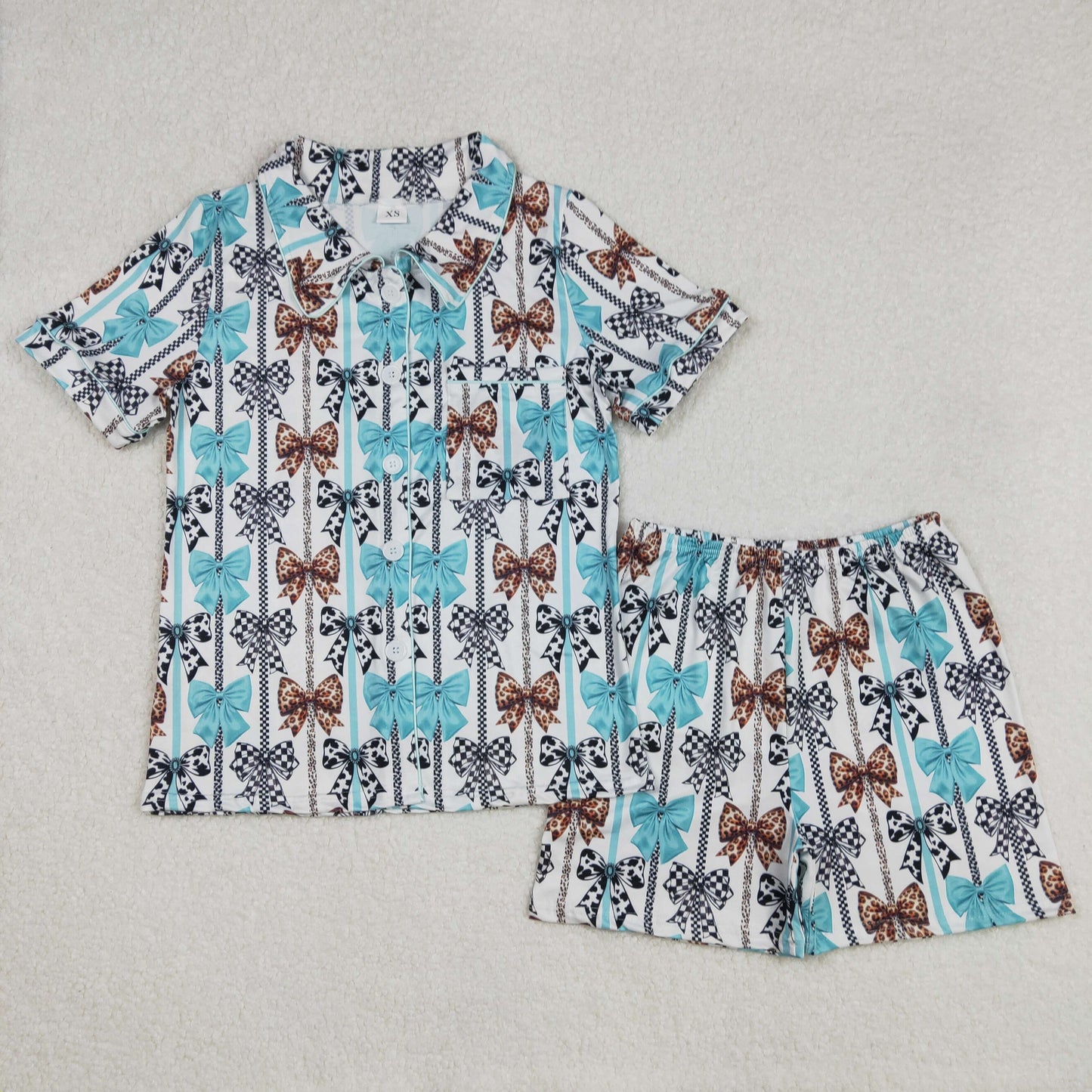 D 3.1 Match Mommy and Me Family Baby Girls Women Western Bows Buttons Shirts Shorts Pajamas