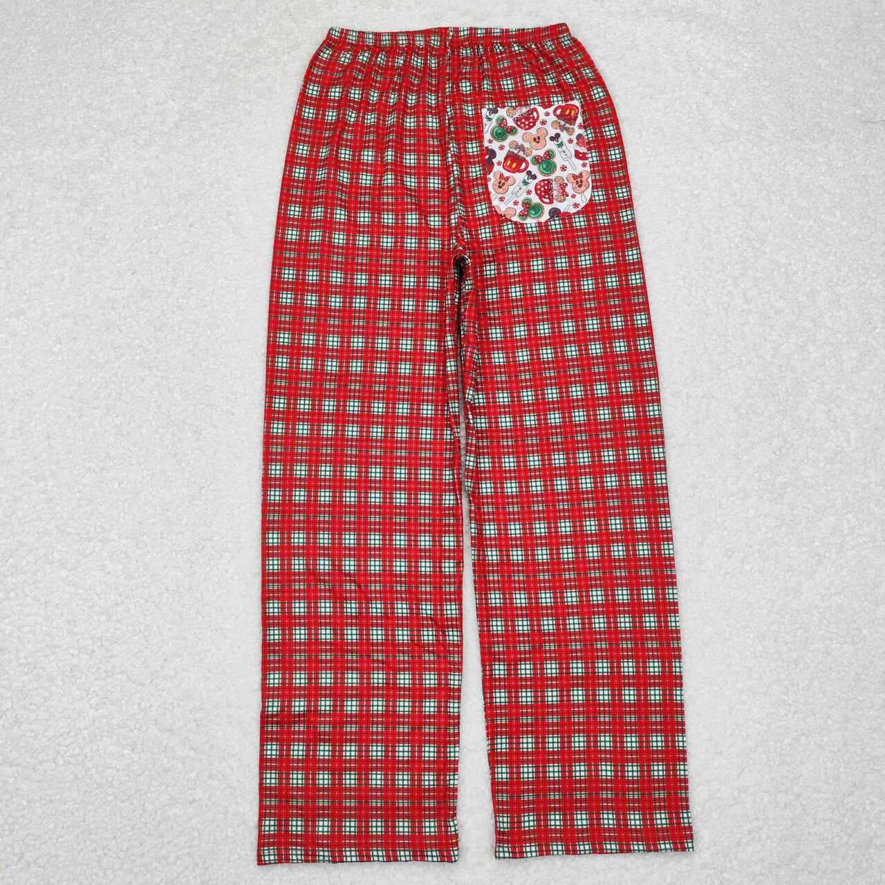 P0569  Adult Women Christmas Plaid Cartoon Pocket Bottom Pants Pajama