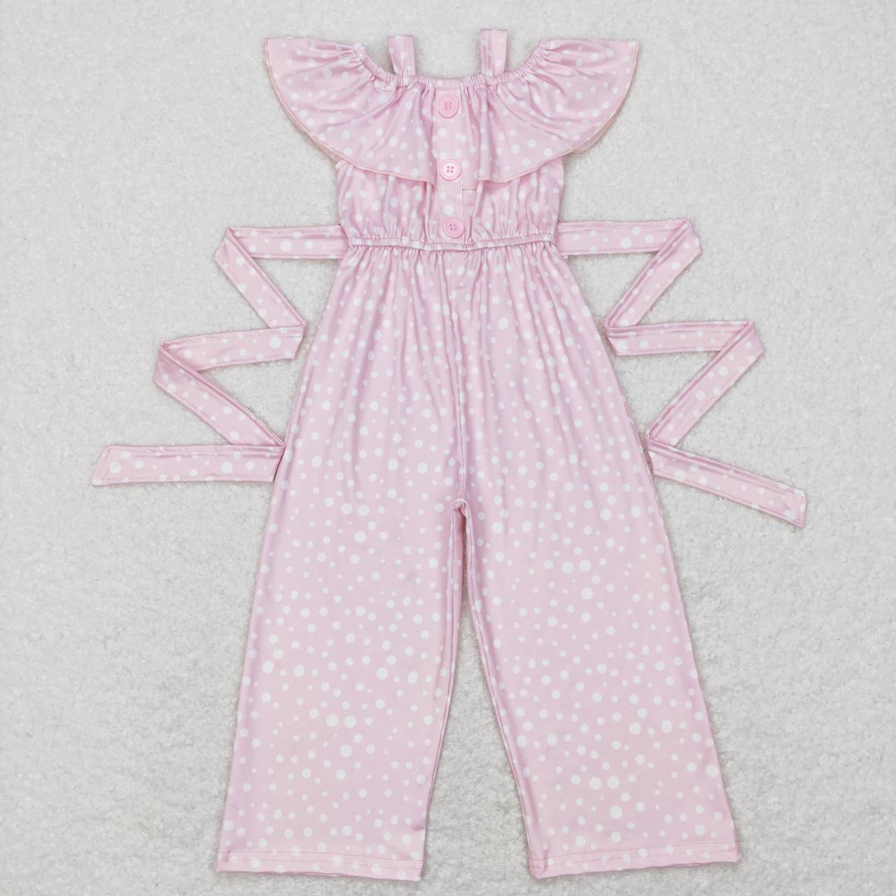SR0420 Polka dot bow tie lace pink jumpsuit