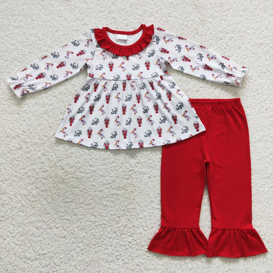 GLP0707 Lobster red lace white long-sleeved trousers suit