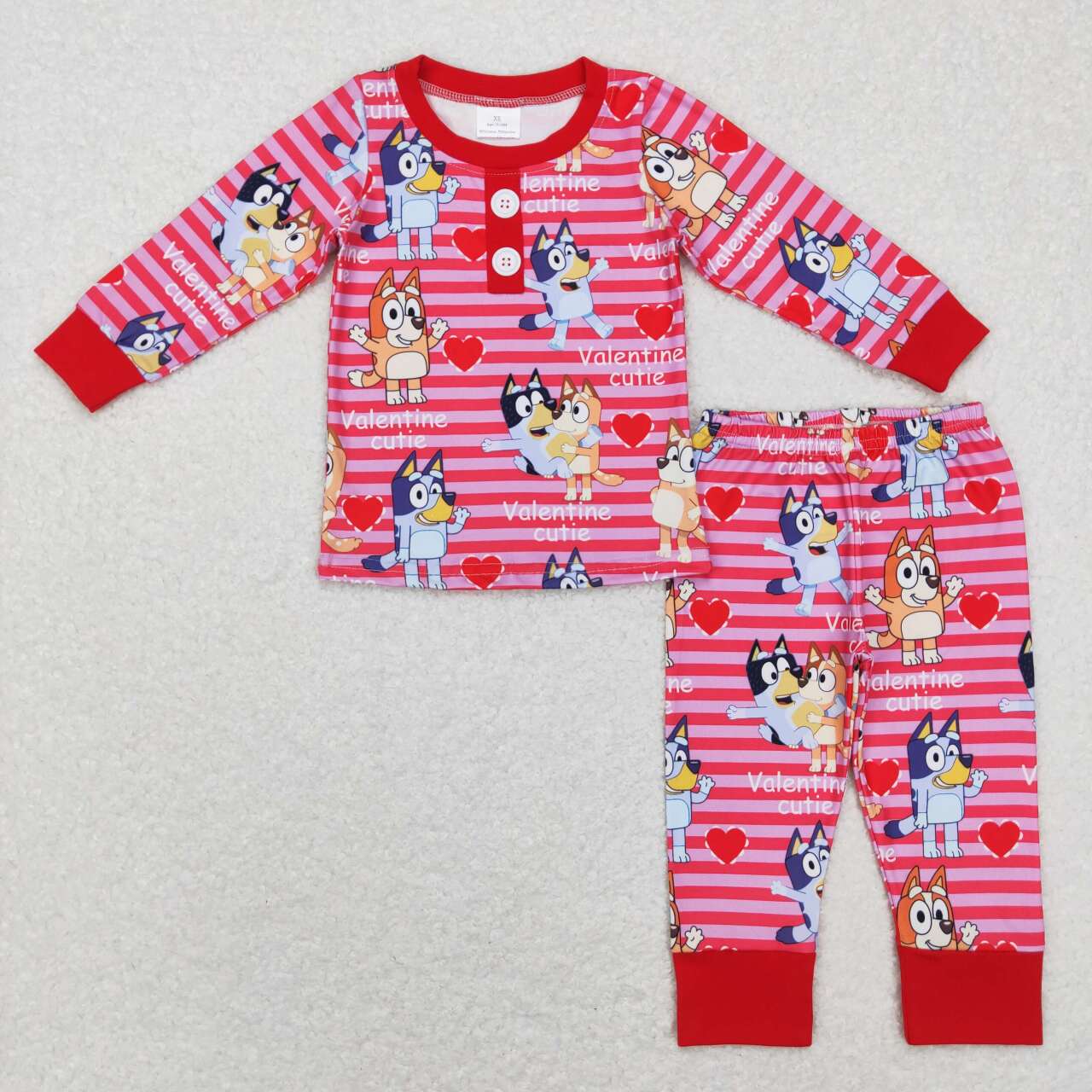 GLP0912 valentine cutie cartoon bluey red striped long sleeve trousers suit