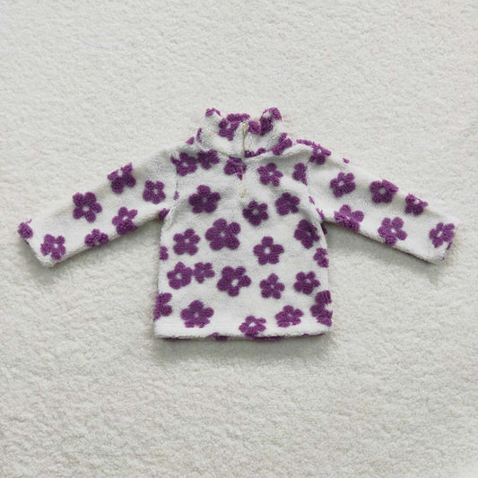GT0265 Purple floral white zipper long sleeve top