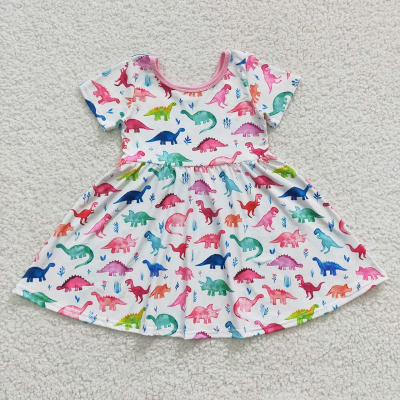 Aa-10 Pink Dinosaur Short Sleeve Dress