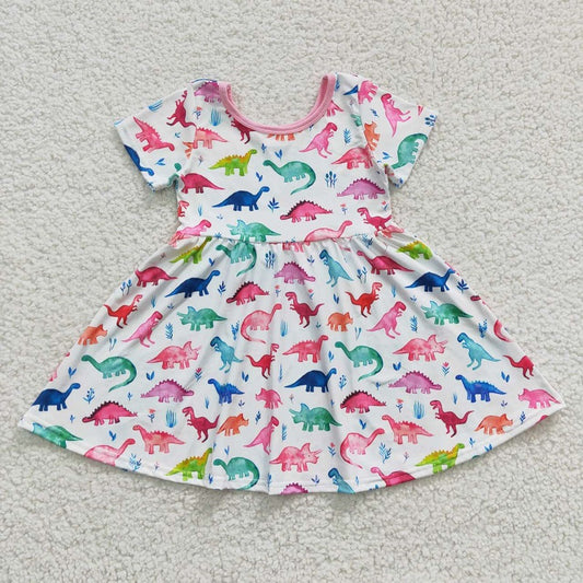 Aa-10 Pink Dinosaur Short Sleeve Dress