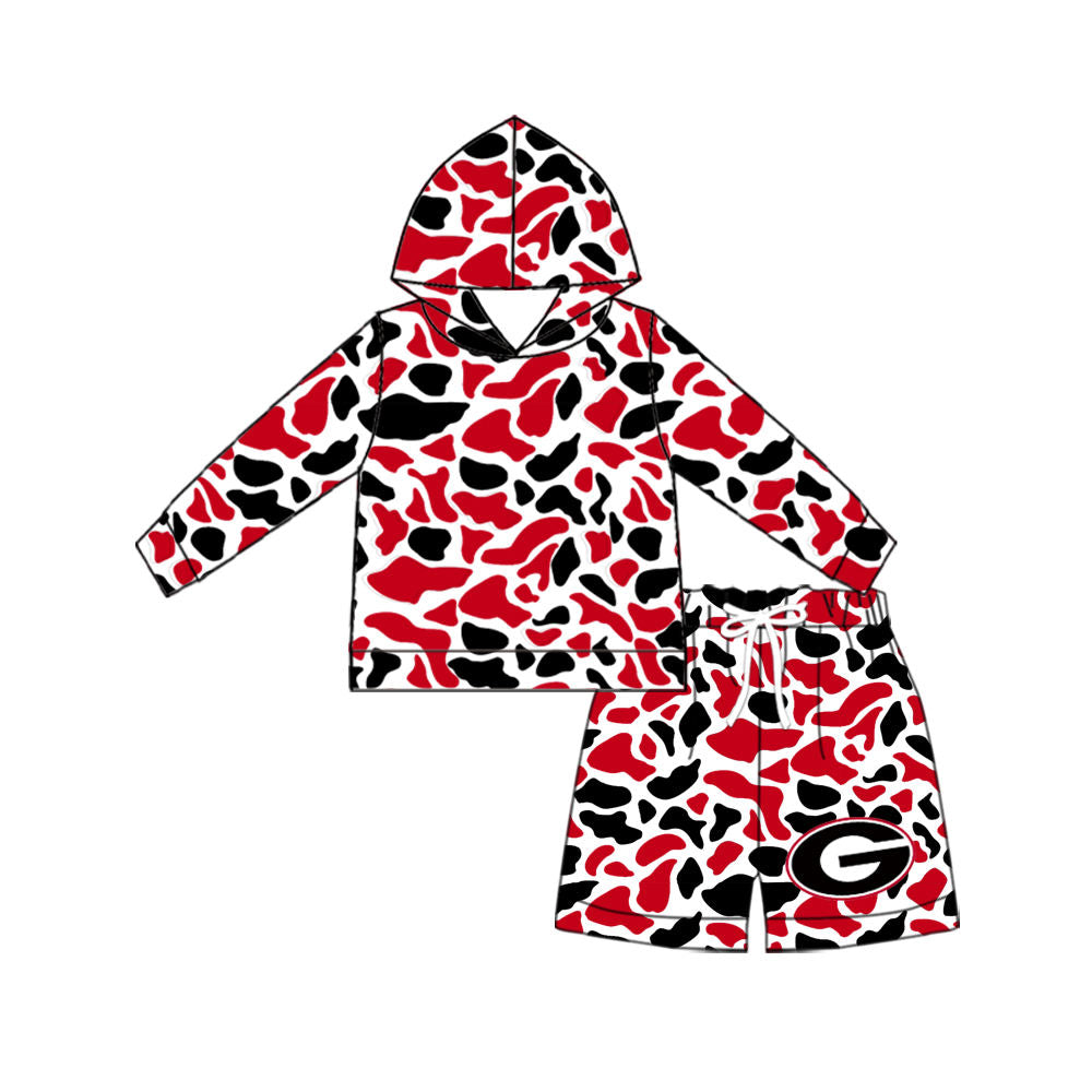 MOQ 5 one items TAT 6-8weeks 95%cotton 5%spandex custom football team camo hoodie shorts set
