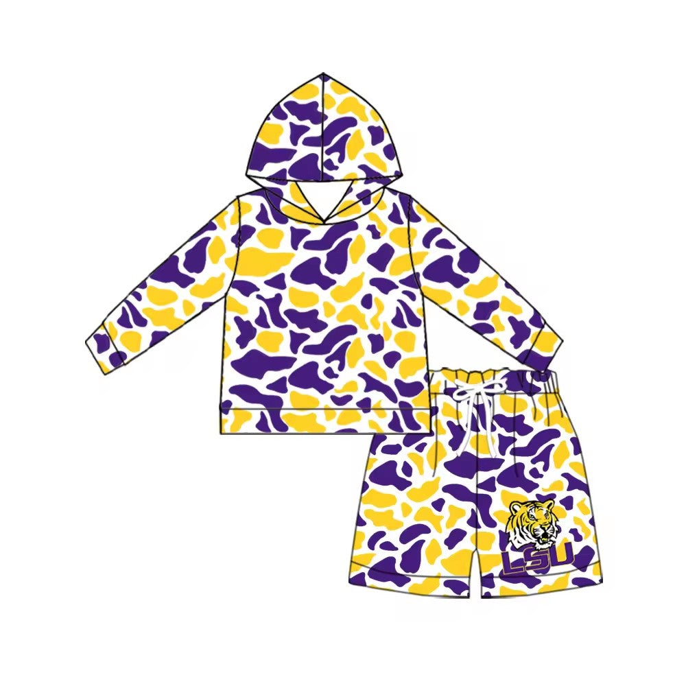 MOQ 5 one items TAT 6-8weeks 95%cotton 5%spandex custom football team camo hoodie shorts set