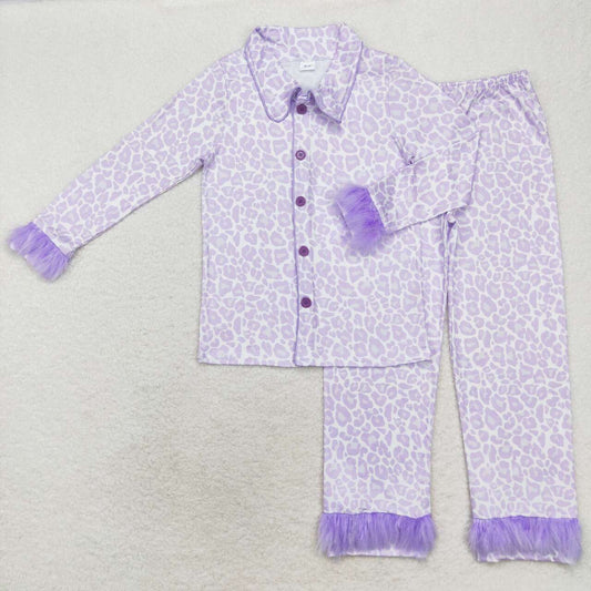 GLP1263 Adult women's plush leopard print purple long-sleeved trousers pajama set