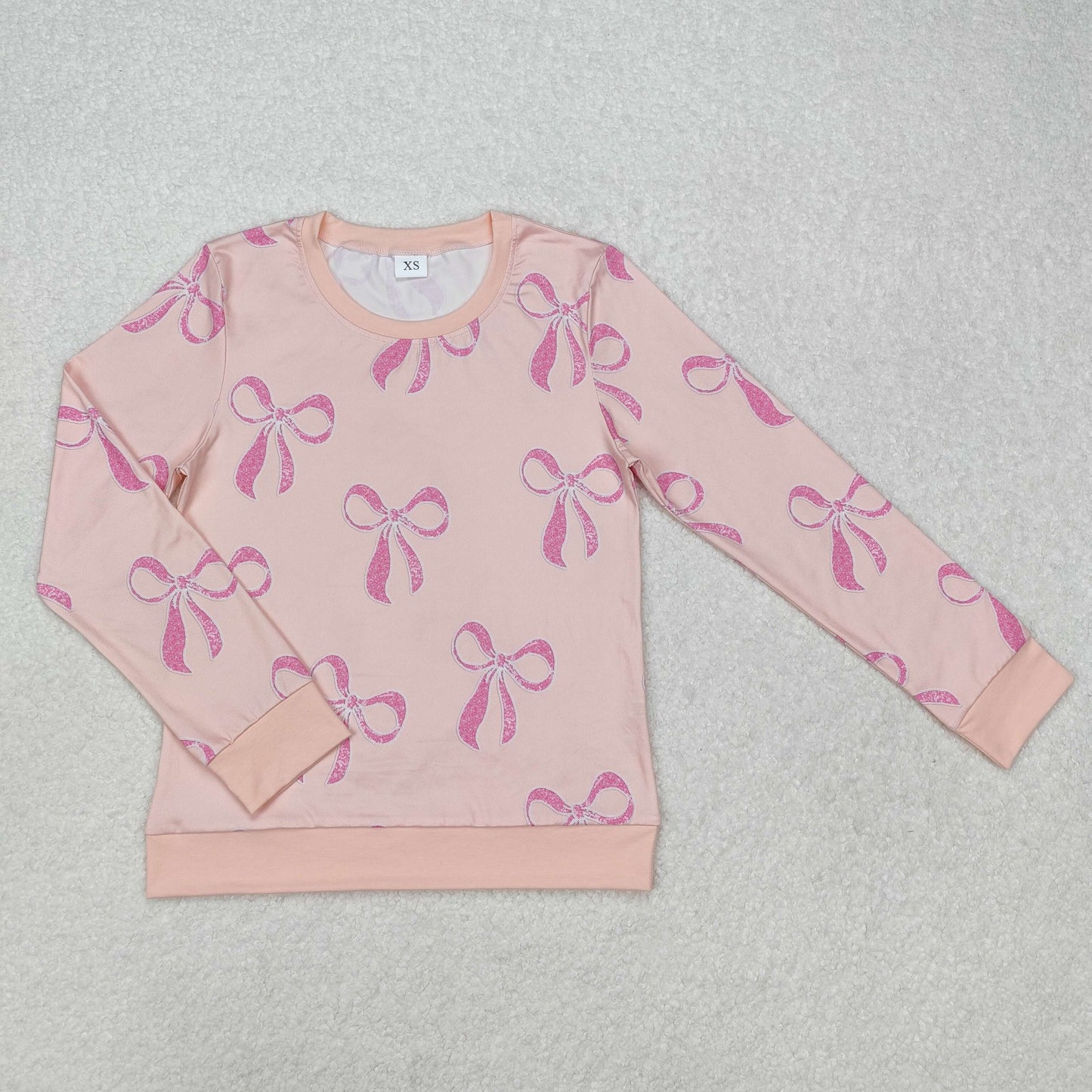 GT0878 Adult Women Pink Bows Long Sleeve Tee Shirts Tops
