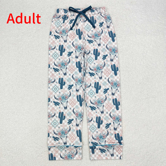 P0584 Adult Women Cactus Mountain Bull Head Geometric Plaid Pants