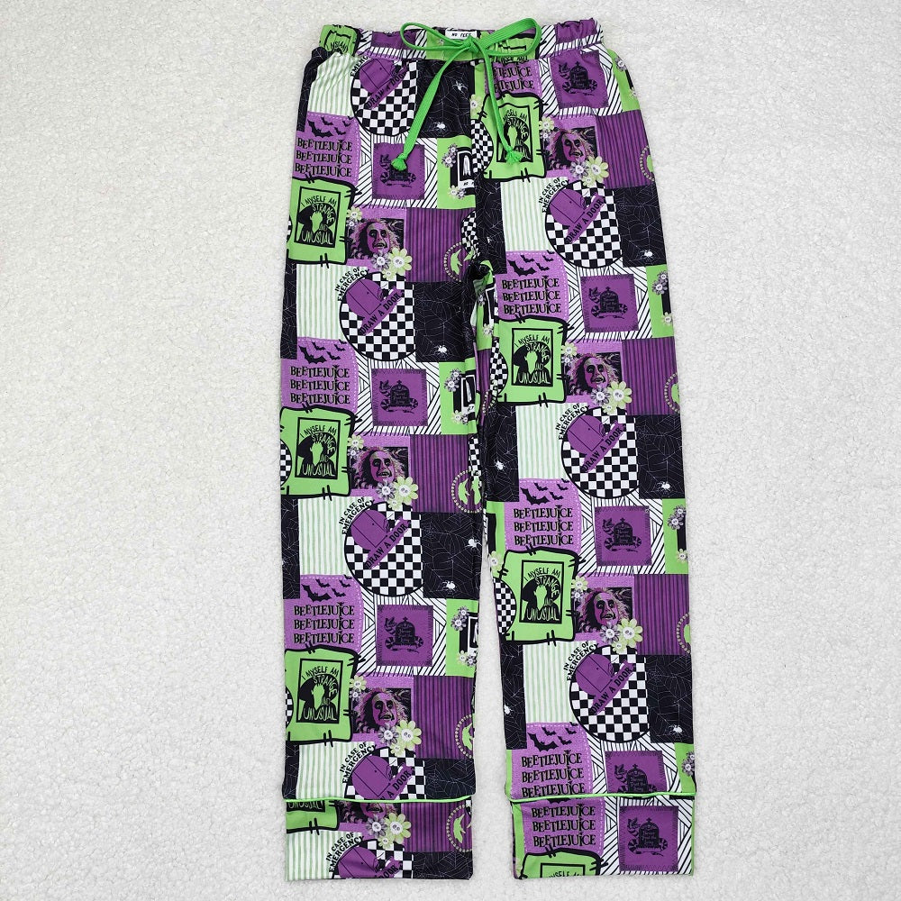 P0585 Adult Women Halloween Plaid Purple Green Pants