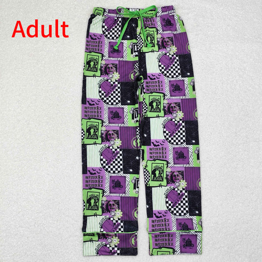 P0585 Adult Women Halloween Plaid Purple Green Pants