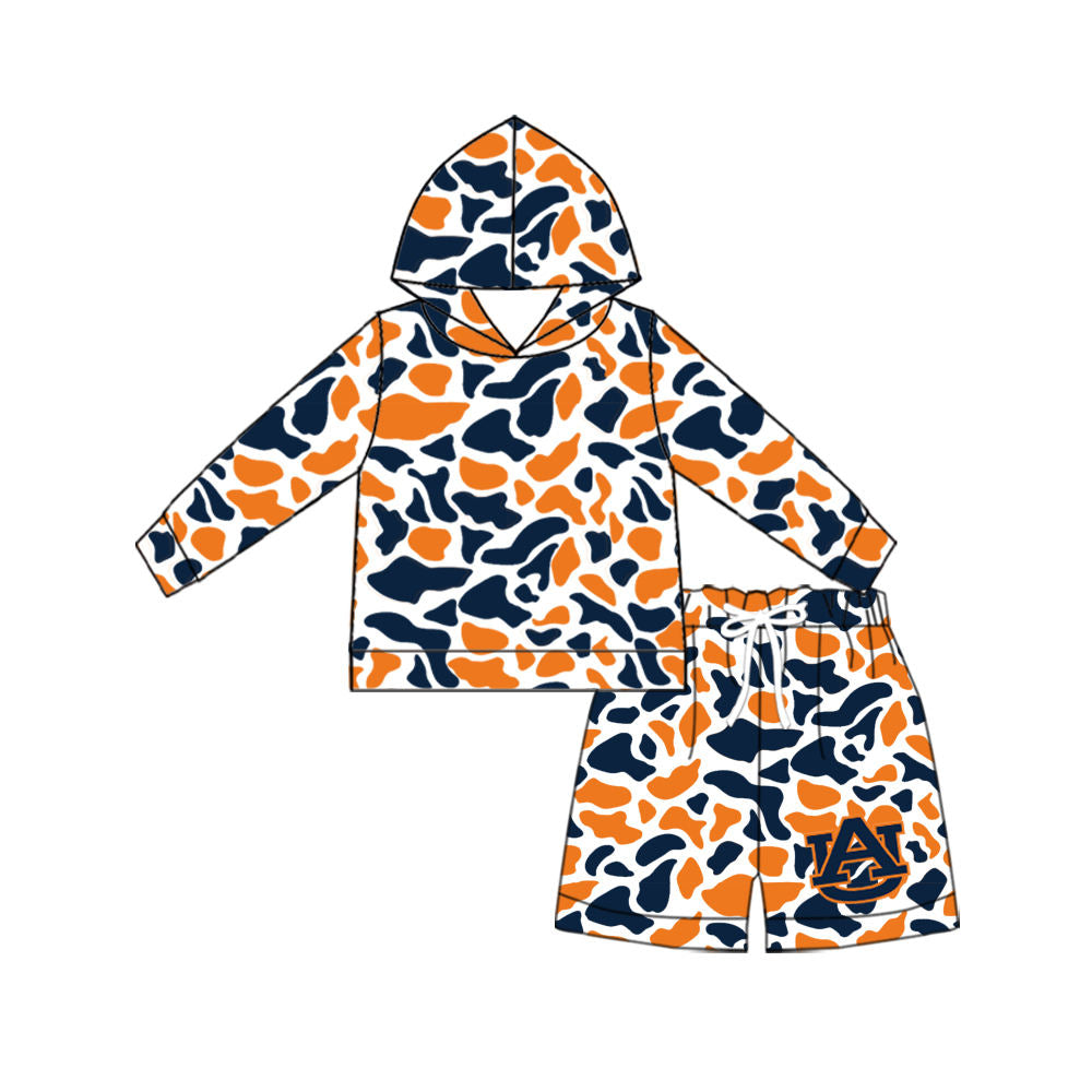 MOQ 5 one items TAT 6-8weeks 95%cotton 5%spandex custom football team camo hoodie shorts set