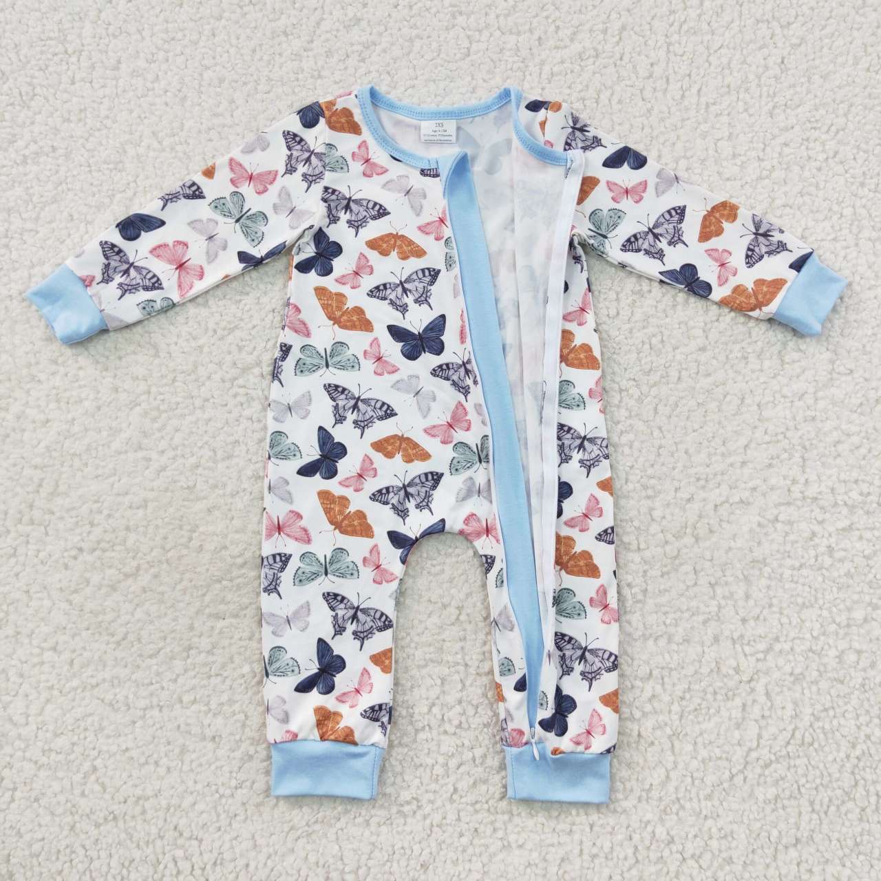 LR0521 Colorful Butterfly Blue Long Sleeve Bodysuit