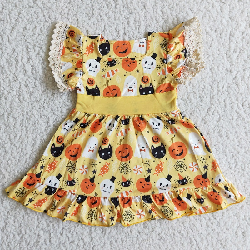 B10-9 Little pumpkin yellow lace skirt