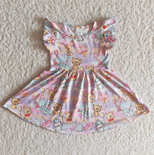 B11-11 Pink Balloon Bear Flying Sleeve Dress with Big Ears