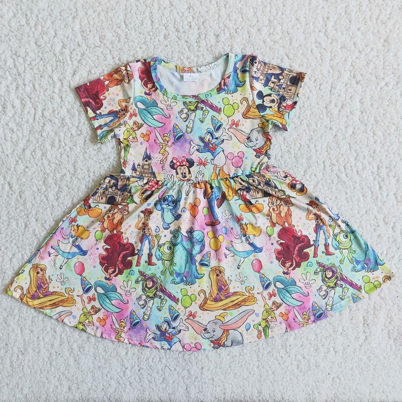 B13-16 Cartoon character mixed color short-sleeved skirt