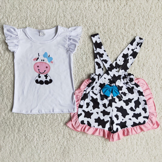 B15-24 Farm Cow Short Sleeve Overalls Set