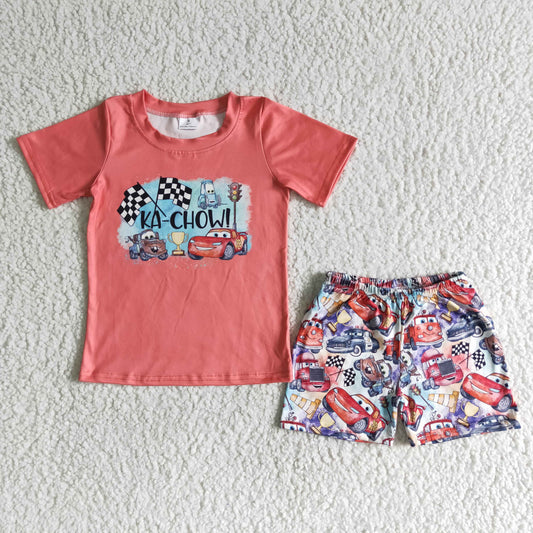 B15-25 cartoon cars boy shorts set