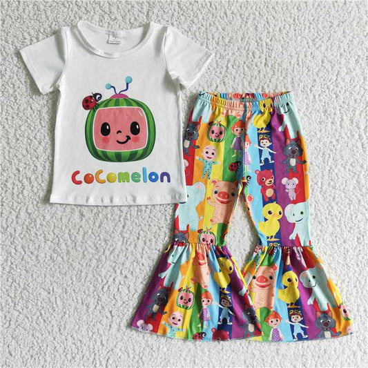B17-10 Short Sleeve Cartoon Flared Pants Set