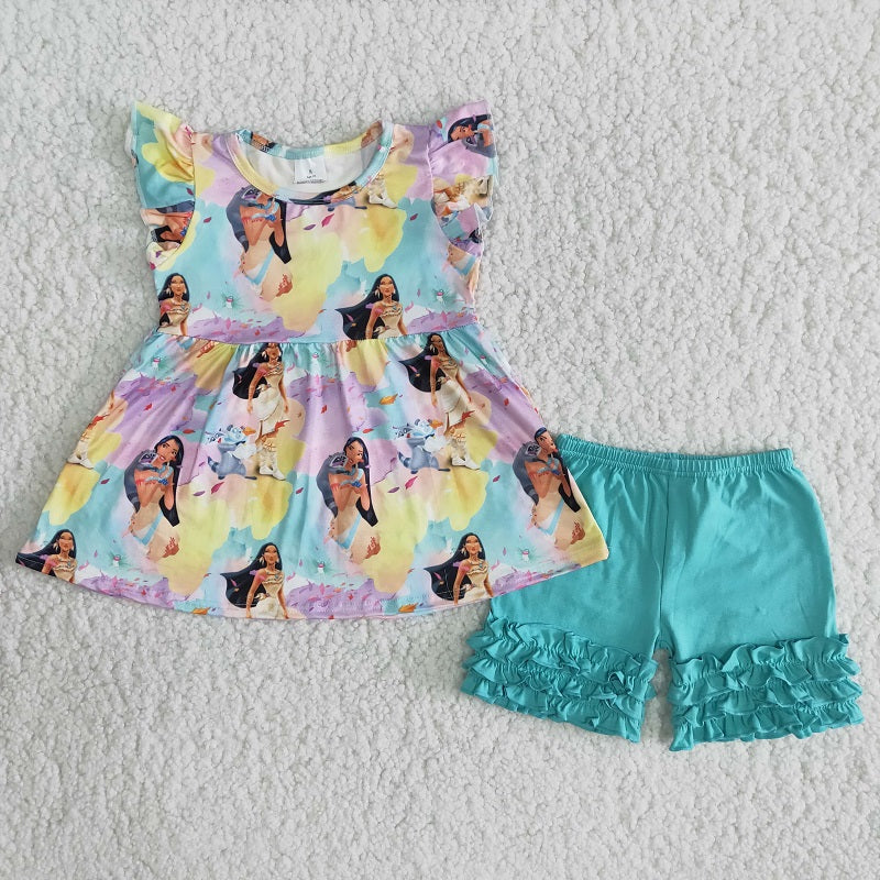 B4-2 Black Rapunzel Blue Shorts Set