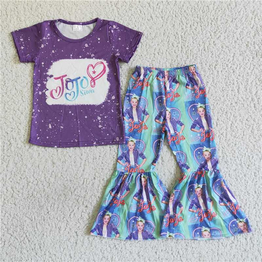 B9-23 Valentine's Day Purple Short Sleeve Pants Set