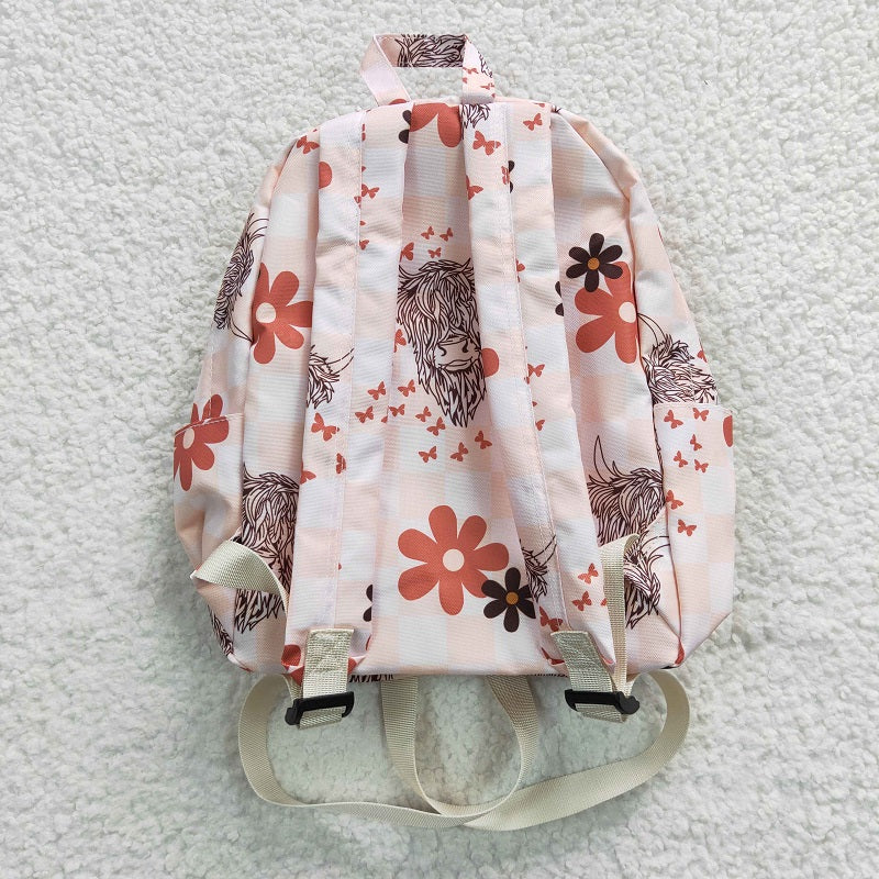 BA0074 Alpine cow head flower pink plaid backpack