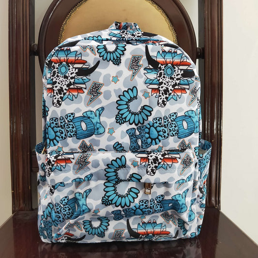 BA0076 howdy sapphire blue and white leopard backpack
