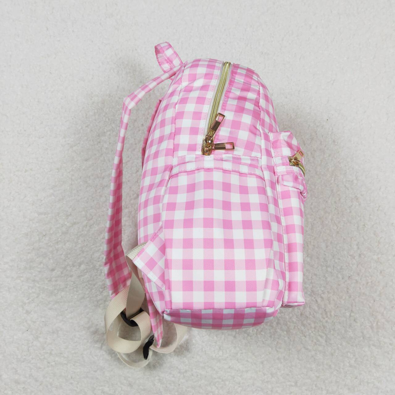 BA0086 Pink and white plaid lace backpack
