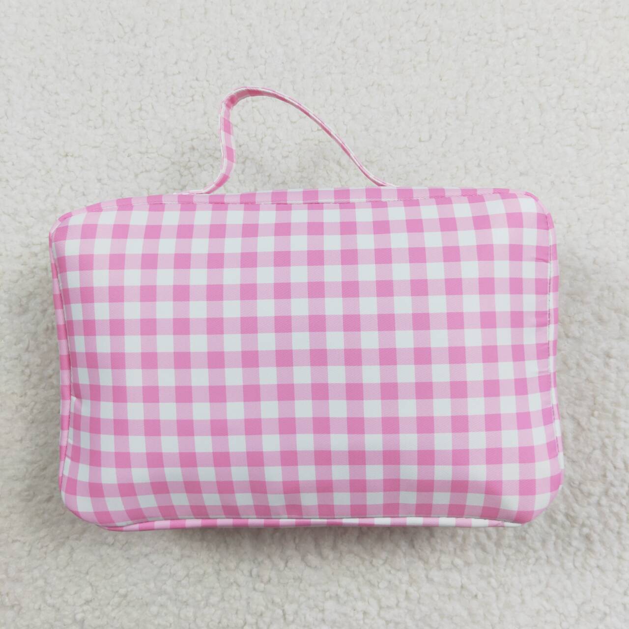 BA0088 Pink and white plaid lace lunch box bag