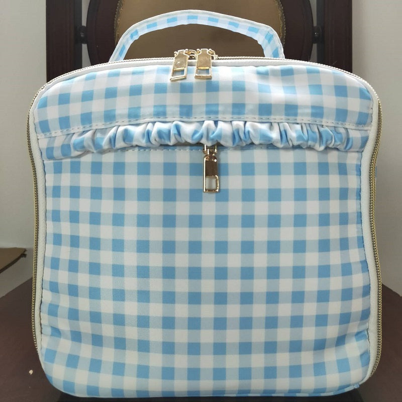 BA0089 Blue and white plaid lunch box bag