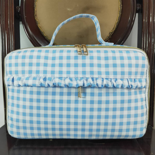 BA0089 Blue and white plaid lunch box bag