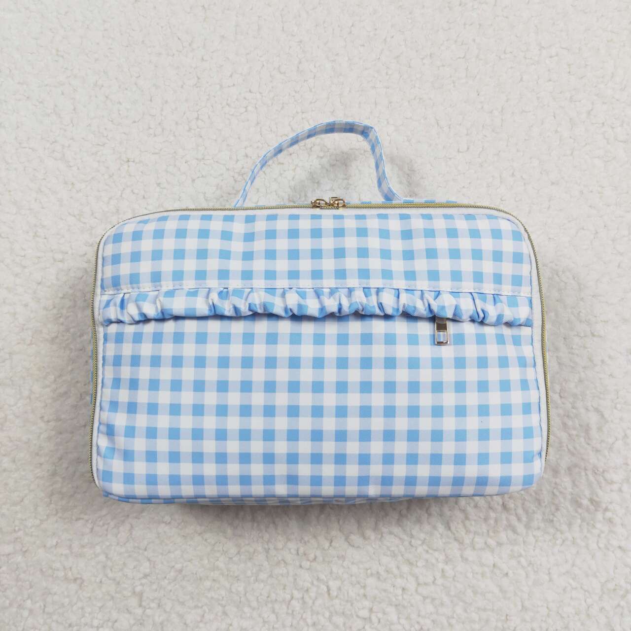 BA0089 Blue and white plaid lunch box bag