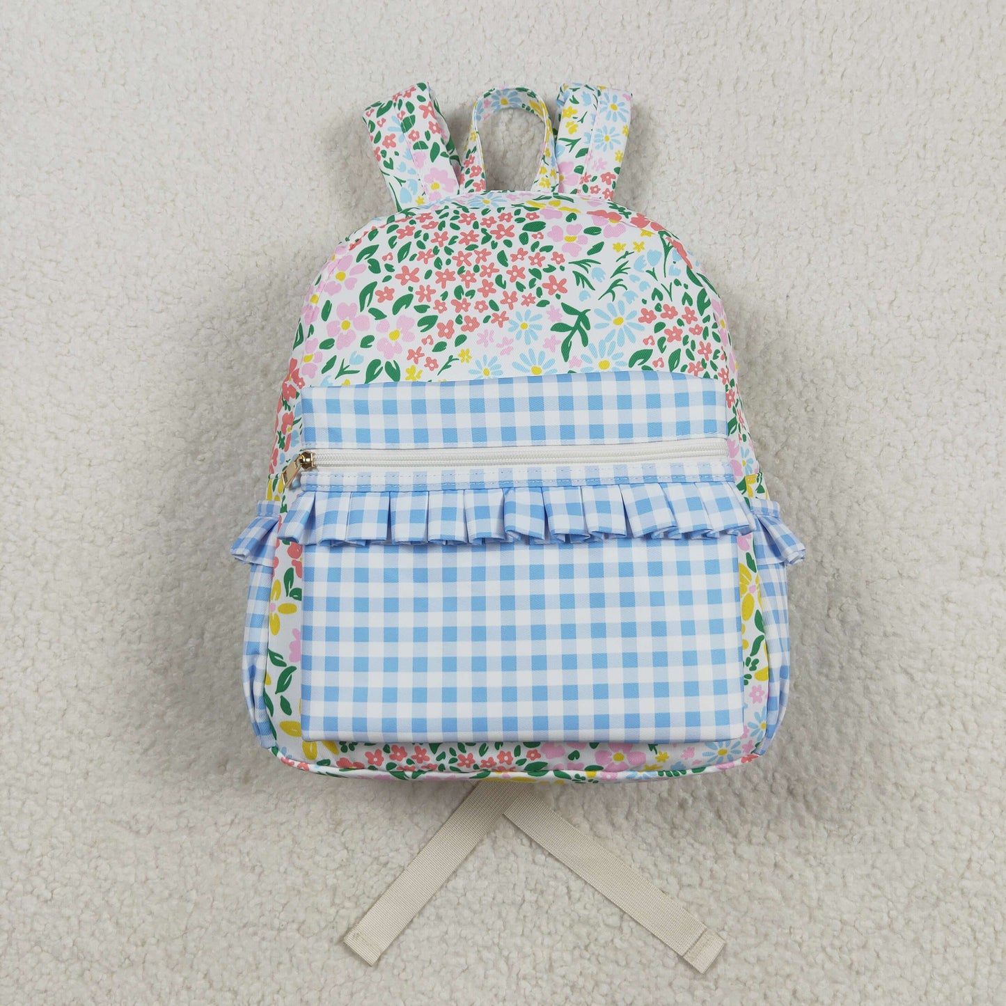 BA0097 Flower pink lace light blue plaid backpack D 8.2