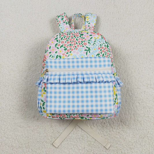 BA0097 Flower pink lace light blue plaid backpack D 8.2
