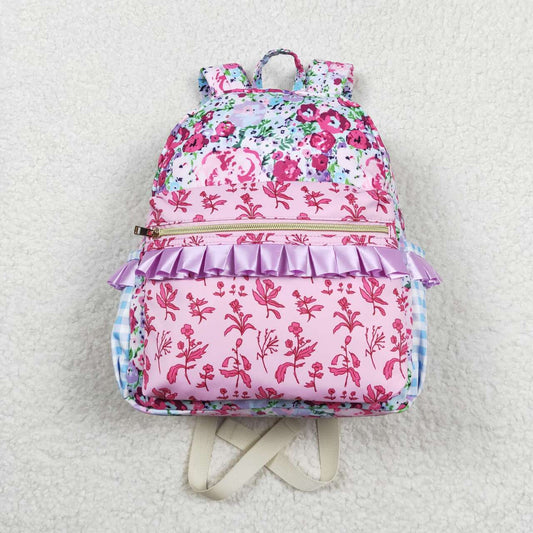 BA0099 Blue and purple flower lace plaid backpack